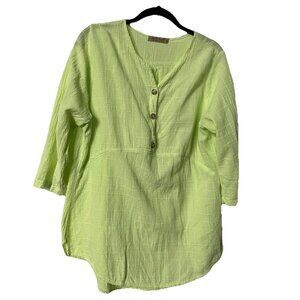 Vintage Ezze Wear Shirt Womens M Lime Green Cotton 90s Beach Boho Hippie